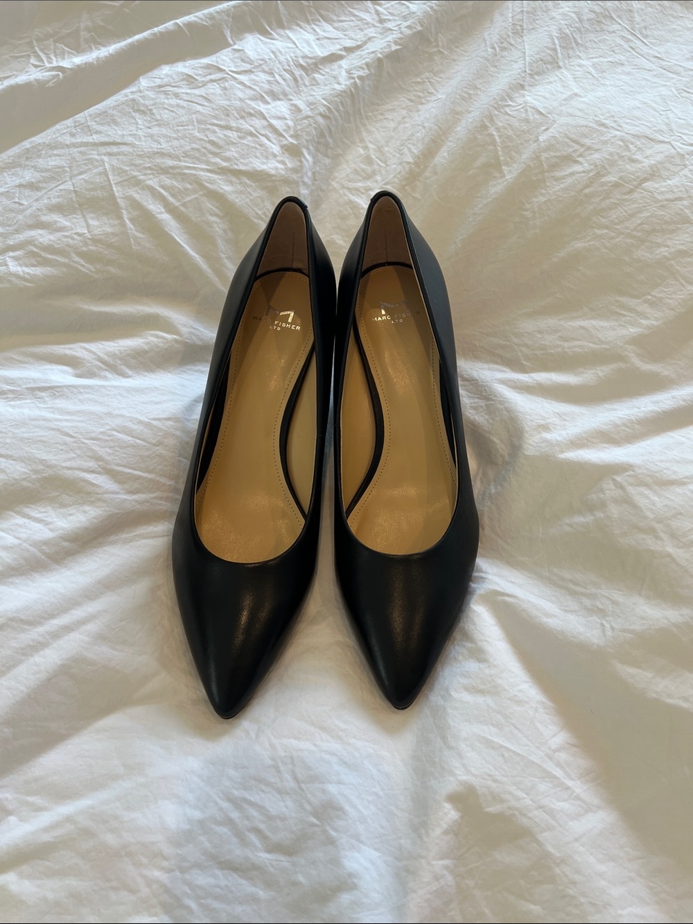 Marc Fisher Black Pointed-Toe Leather Pumps
